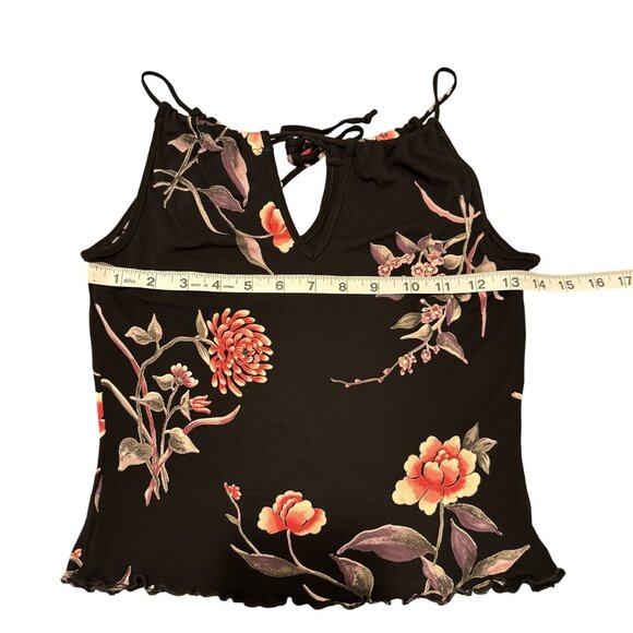 Vintage Bebe Womens Y2K 90s Spaghetti Straps Black Floral Print Tank Top Size S - Picture 6 of 8